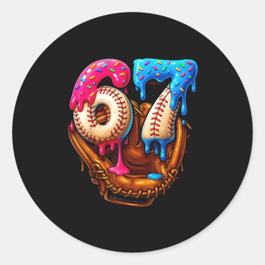 Honkbal 67 Zes Zeven Grappig 6 7 Meme Gen Alpha Me Ronde Sticker (Voorkant)