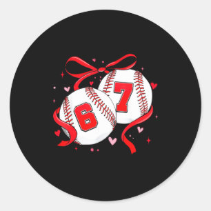 Honkbal 67 Zes Zeven Meme Coquette Strik Valentijn Ronde Sticker