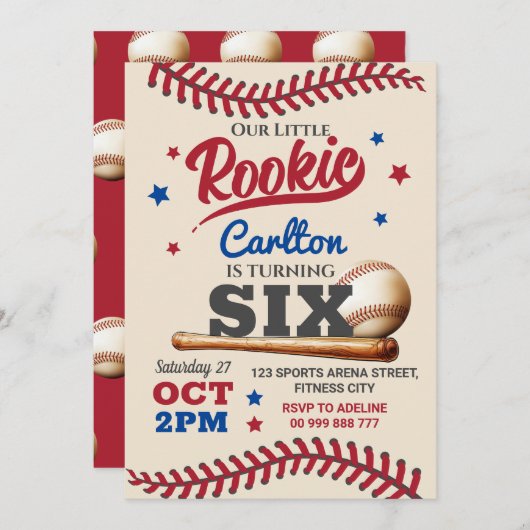 Honkbal 6e verjaardag uitnodiging (Voorkant / Achterkant)
