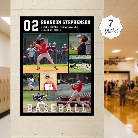 Honkbal 7 Foto Speler Naam en Nummer Poster
