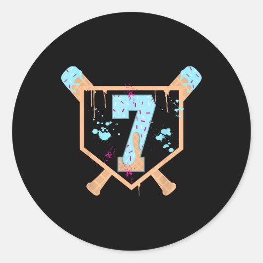 Honkbal 7 Jaar Oude Ice Cream Drip 7e Verjaardag B Ronde Sticker (Voorkant)