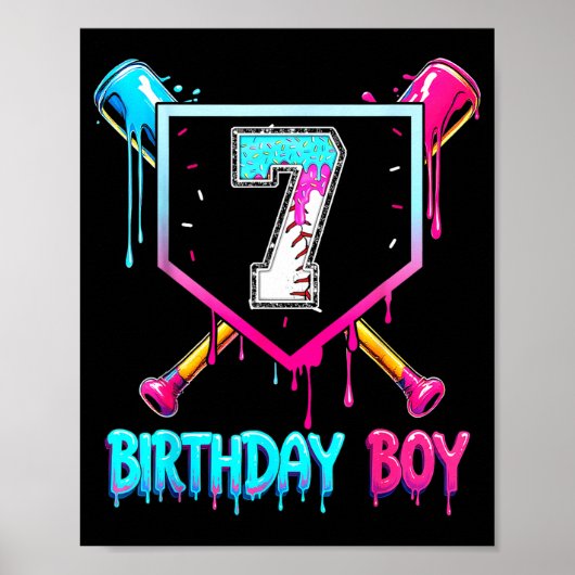 Honkbal 7 Jaar Oude Verjaardag Jongen Ijs Drip 7e Poster (Voorkant)