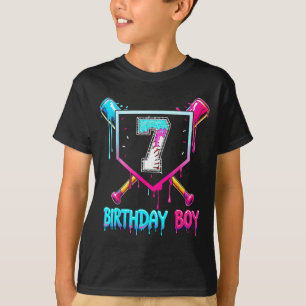 Honkbal 7 Jaar Oude Verjaardag Jongen Ijs Drip 7e T-shirt