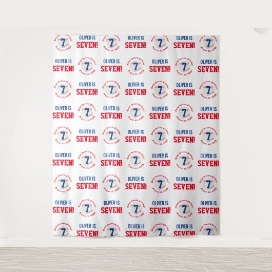 Honkbal 7e Verjaardag Jongens | Step Repeat Achter Wandkleed (Voorkant)