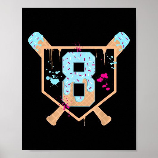 Honkbal 8 Jaar Oude Ice Cream Drip 8e Verjaardag B Poster (Voorkant)