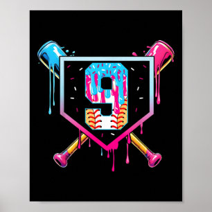Honkbal 9 Jaar Oude Ijsdruppel 9e Verjaardag Bo Poster