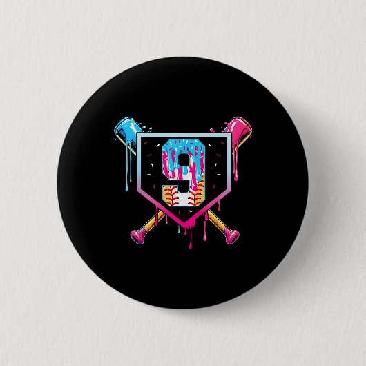 Honkbal 9 Jaar Oude Ijsdruppel 9e Verjaardag Bo Ronde Button 5,7 Cm (Voorkant)