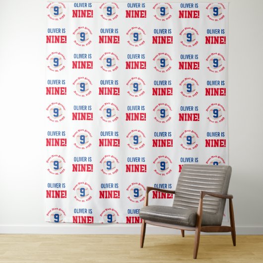 Honkbal 9e Verjaardag Jongens | Step Repeat Achter Wandkleed (In situ)