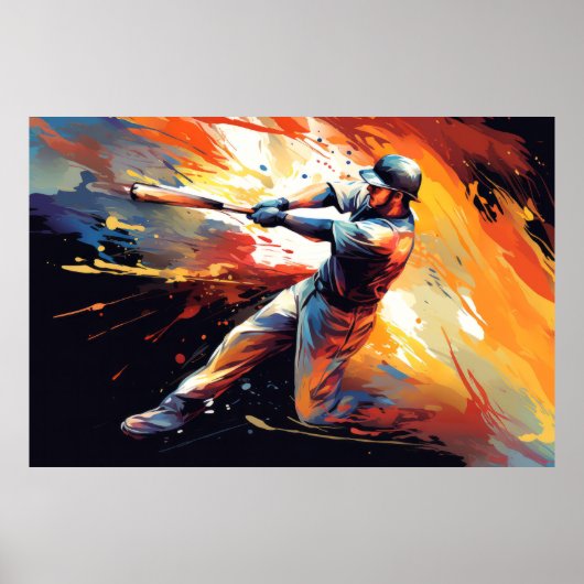 Honkbal Actie Sport Schilderen Abstracte Art Decor Poster (Voorkant)
