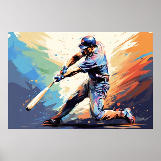 Honkbal Actie Sport Schilderen Abstracte Art Decor Poster (Voorkant)