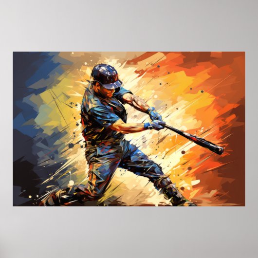 Honkbal Actie Sport Schilderen Abstracte Art Decor Poster (Voorkant)