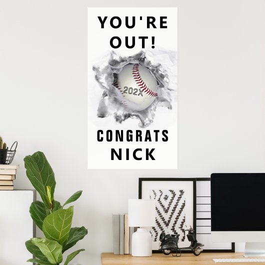 honkbal afstuderen gecongrind poster (Thuiskantoor)