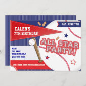 Honkbal All Star Rood Wit Blauw Verjaardagsfeest Kaart (Voorkant / Achterkant)