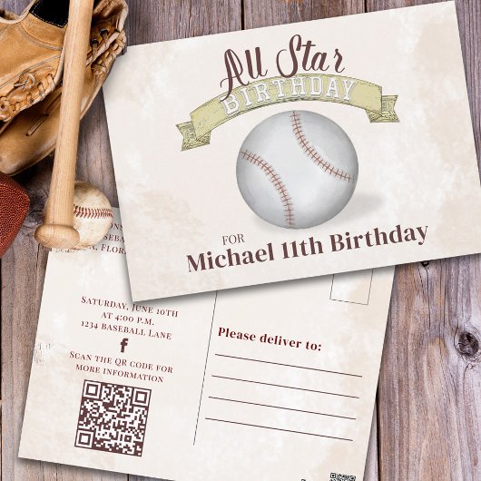  honkbal All Star Simple Birthday Party Briefkaart