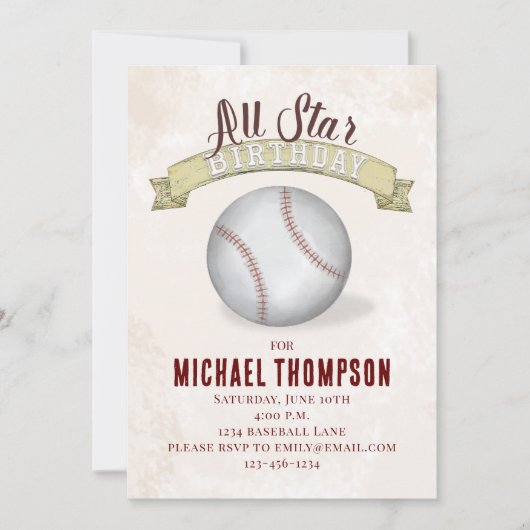  honkbal All Star Simple Birthday Party Kaart (Voorkant)