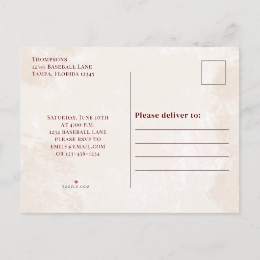  honkbal All Star Simple Birthday Party Uitnodiging Briefkaart (Achterkant)