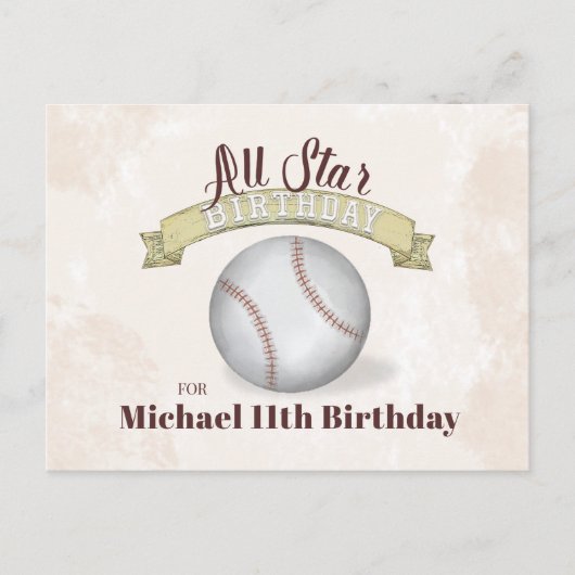 honkbal All Star Simple Birthday Party Uitnodiging Briefkaart (Voorkant)