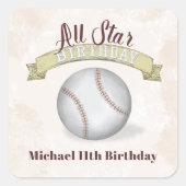  honkbal All Star Simple Birthday Party Vierkante Sticker (Voorkant)