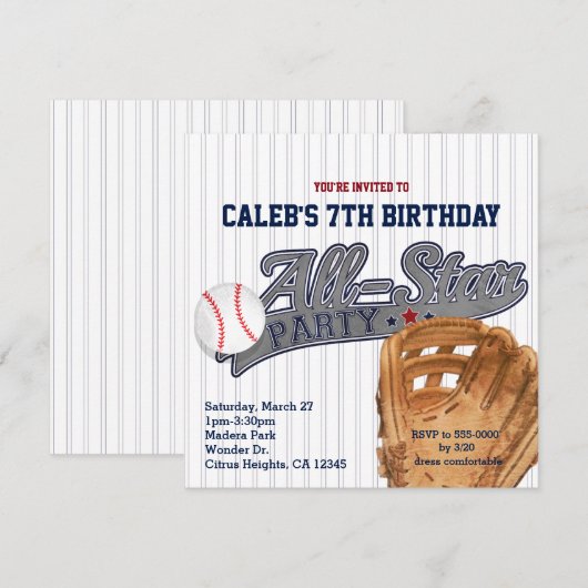 Honkbal All Star Sports Gestreepte Verjaardagsfees Kaart (Voorkant / Achterkant)