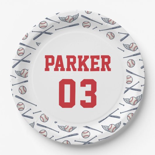Honkbal All Star Verjaardag Rood Papieren Bordje (Voorkant)