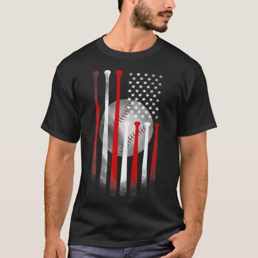  Honkbal Amerikaanse vlag Classic Fit Zwart T-shirt (Voorkant)