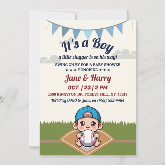 honkbal baby jongen douche uitnodiging kleine sloe (Voorkant)