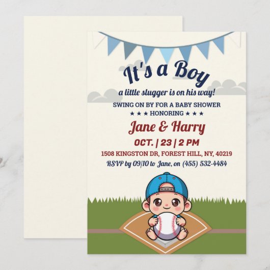 honkbal baby jongen douche uitnodiging kleine sloe (Voorkant / Achterkant)