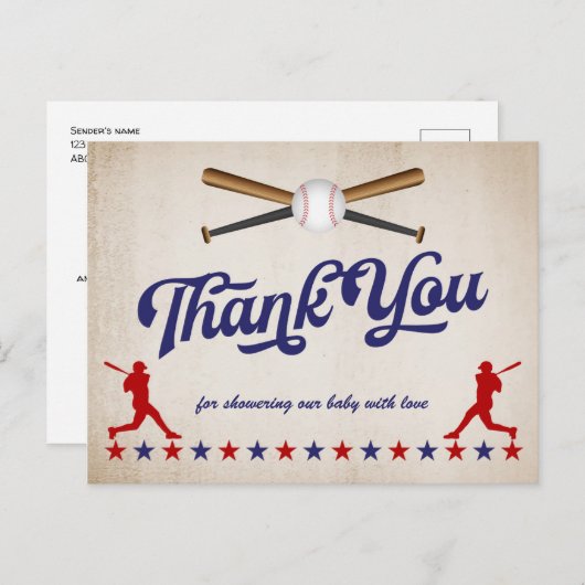  Honkbal, Baby shower dank u briefkaart (Voorkant / Achterkant)