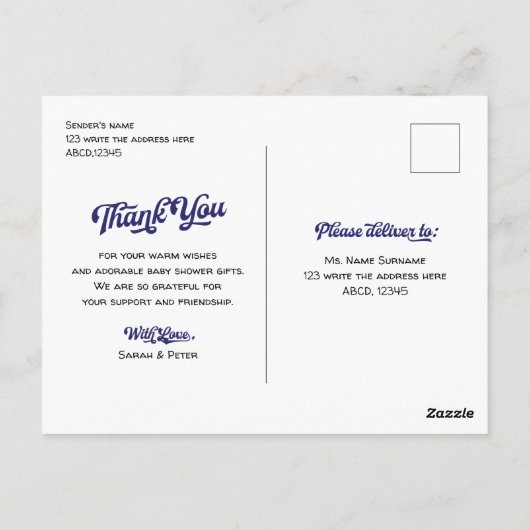  Honkbal, Baby shower dank u briefkaart (Achterkant)