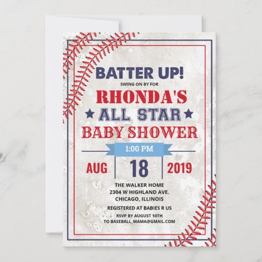 Honkbal Baby shower  Grunge Uitnodiging (Voorkant)