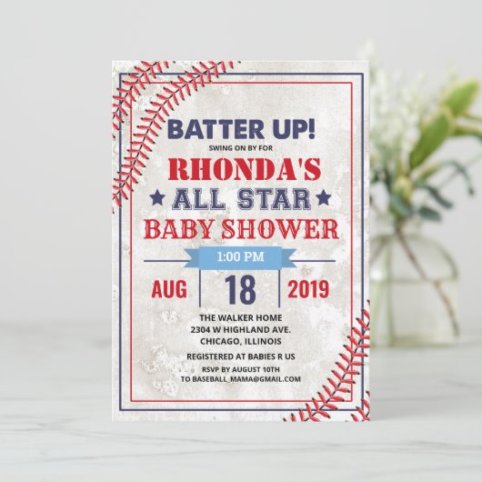 Honkbal Baby shower  Grunge Uitnodiging (Staand voorkant)