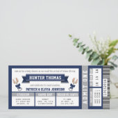 Honkbal Baby shower Invitation, blauw, grijs Kaart (Staand voorkant)