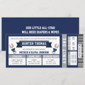 Honkbal Baby shower Invitation, blauw, grijs Kaart (Voorkant / Achterkant)