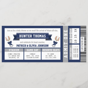 Honkbal Baby shower Invitation, blauw, grijs Kaart