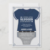 Honkbal Baby shower Invitation, blauw, grijs Kaart (Voorkant)