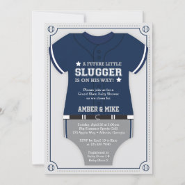 Honkbal Baby shower Invitation, blauw, grijs Kaart