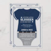 Honkbal Baby shower Invitation, blauw, grijs Kaart (Voorkant / Achterkant)