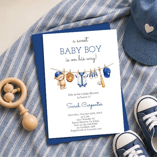Honkbal baby shower jongen uitnodiging