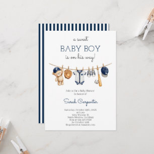 Honkbal baby shower jongens uitnodiging