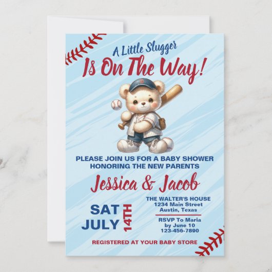 Honkbal Baby Shower Kaart (Voorkant)