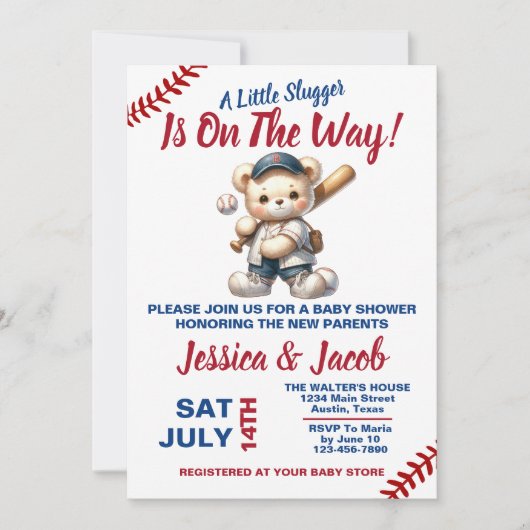 Honkbal Baby Shower Kaart (Voorkant)