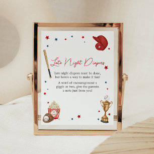 Honkbal Baby shower Late Night Luiers Poster