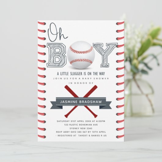 Honkbal Baby shower Oh Boy Kaart (Staand voorkant)
