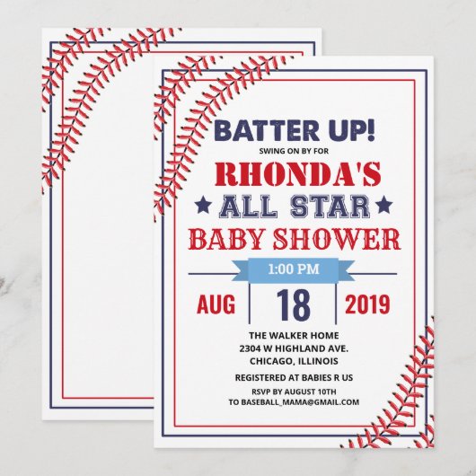 Honkbal baby shower uitnodiging (Voorkant / Achterkant)