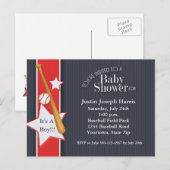 Honkbal Baby shower Uitnodiging Navy Red Briefkaart (Voorkant / Achterkant)