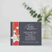 Honkbal Baby shower Uitnodiging Navy Red Briefkaart (Staand voorkant)