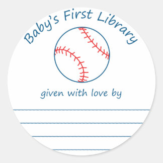 Honkbal baby's eerste bibliotheek bookplate ronde sticker