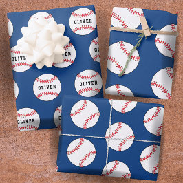 Honkbal Bal Blauwe Patroon Kinderen Naam Inpakpapier Vel
