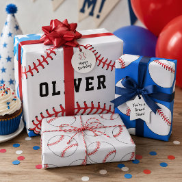 Honkbal Bal Blauwe Patroon Kinderen Naam Verjaarda Inpakpapier Vel