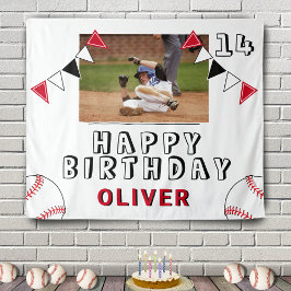 Honkbal bal bunting vlaggen foto verjaardagsfeestj wandkleed